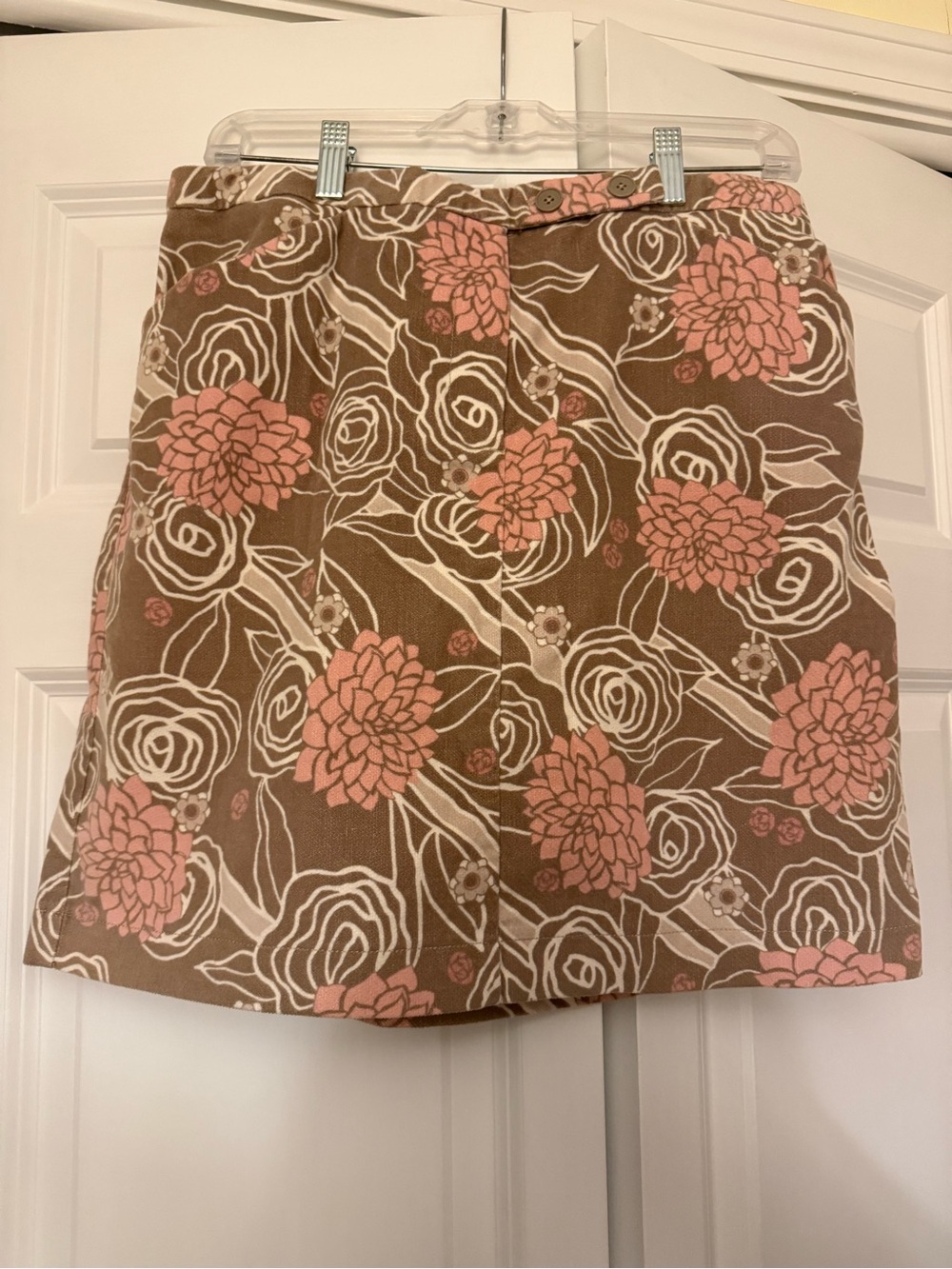 Ann Taylor LOFT Brown Pink White Floral A-Line Short Cotton Skirt Women’s 12